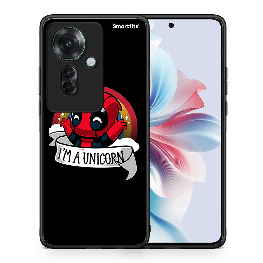 Θήκη Oppo Reno11 F 5G Unicorn Deadpool από τη Smartfits με σχέδιο στο πίσω μέρος και μαύρο περίβλημα | Oppo Reno11 F 5G Unicorn Deadpool case with colorful back and black bezels