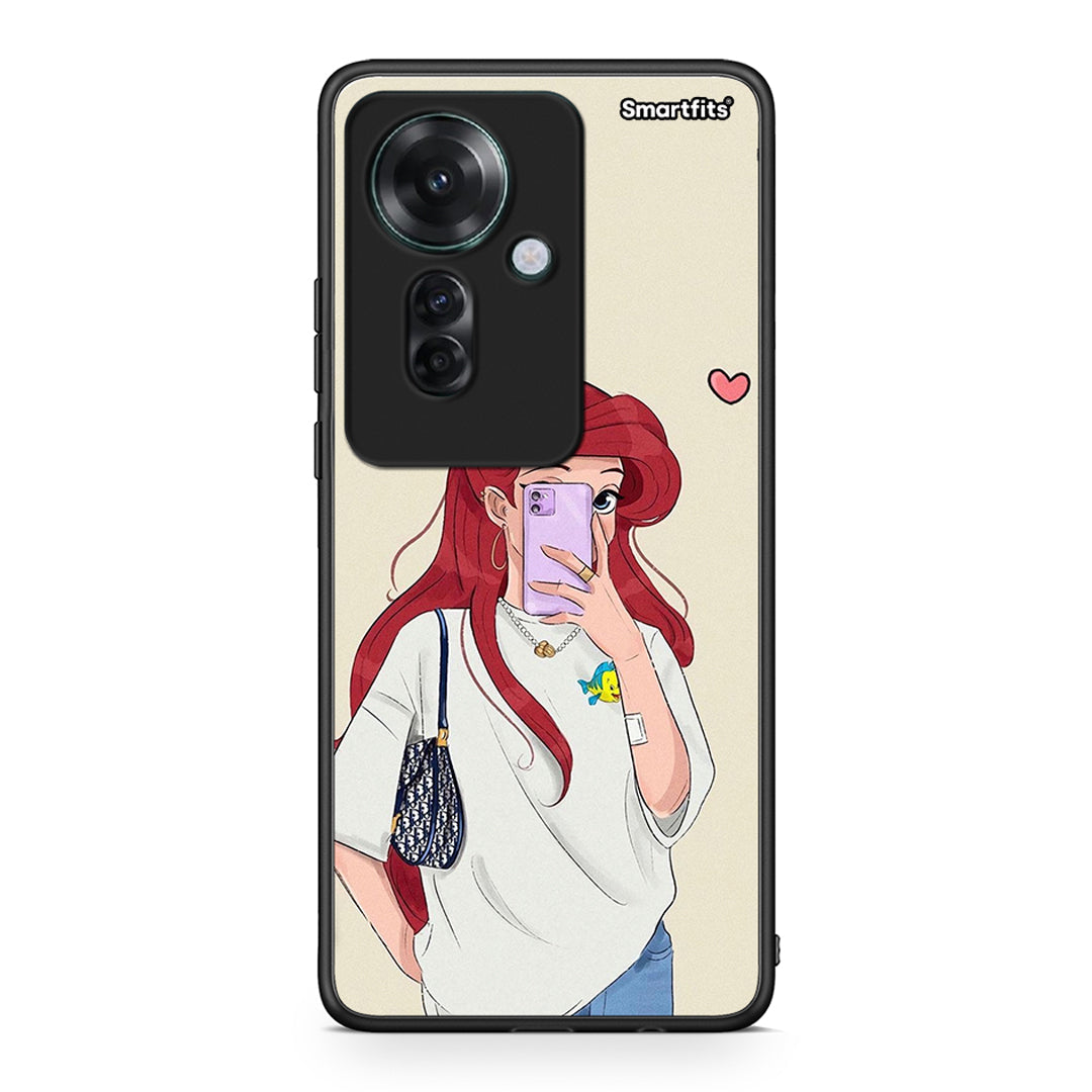 Oppo Reno11 F 5G Walking Mermaid Θήκη από τη Smartfits με σχέδιο στο πίσω μέρος και μαύρο περίβλημα | Smartphone case with colorful back and black bezels by Smartfits