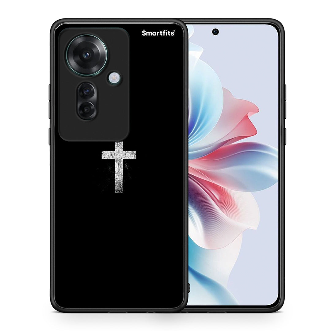 Θήκη Oppo Reno11 F 5G White Cross από τη Smartfits με σχέδιο στο πίσω μέρος και μαύρο περίβλημα | Oppo Reno11 F 5G White Cross case with colorful back and black bezels