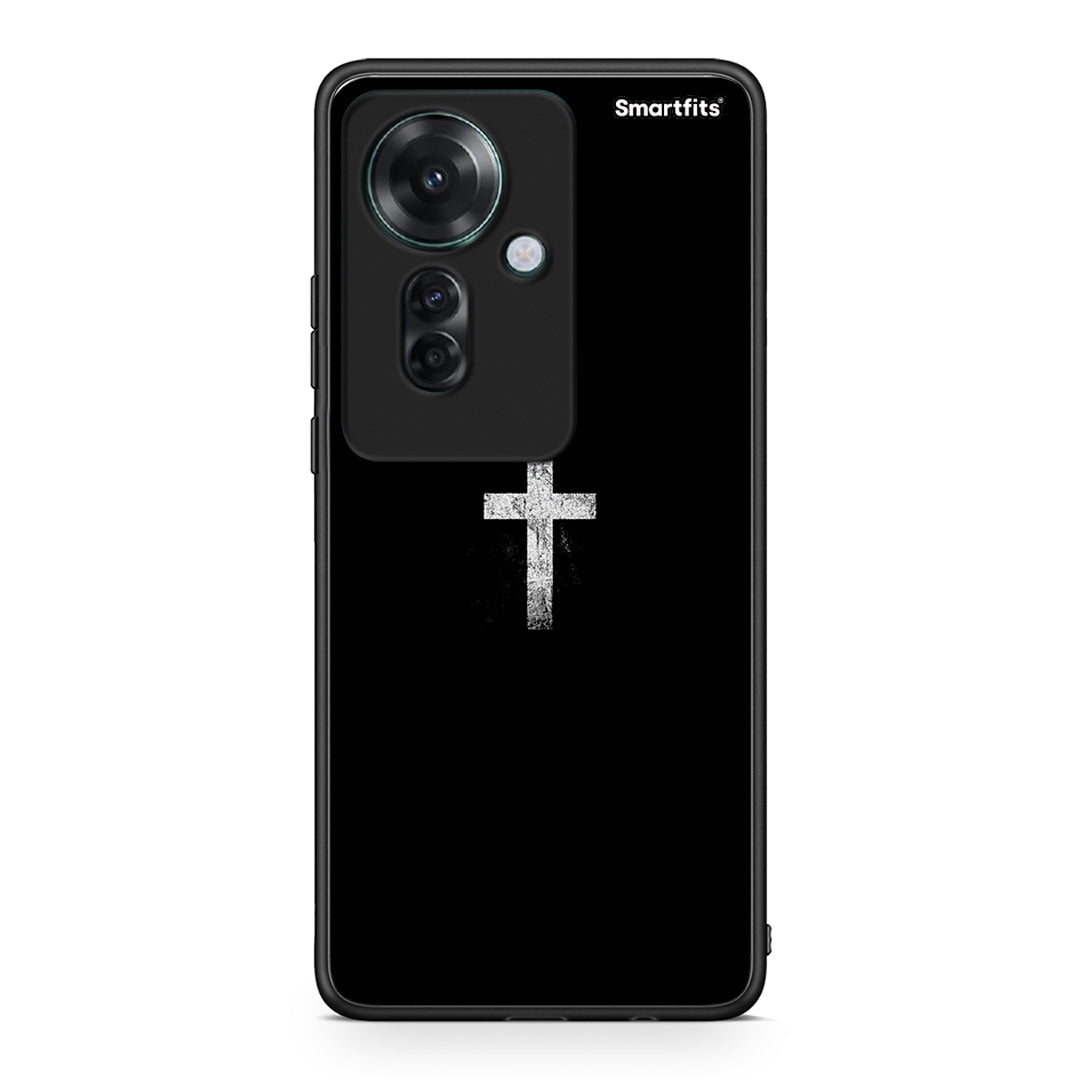 Oppo Reno11 F 5G White Cross θήκη από τη Smartfits με σχέδιο στο πίσω μέρος και μαύρο περίβλημα | Smartphone case with colorful back and black bezels by Smartfits