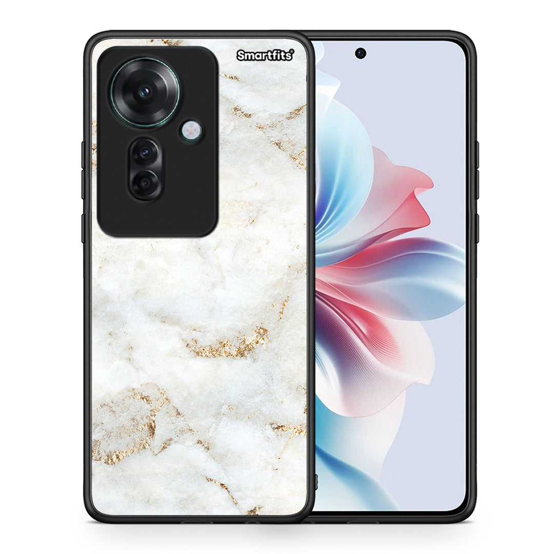 Θήκη Oppo Reno11 F 5G White Gold Marble από τη Smartfits με σχέδιο στο πίσω μέρος και μαύρο περίβλημα | Oppo Reno11 F 5G White Gold Marble case with colorful back and black bezels