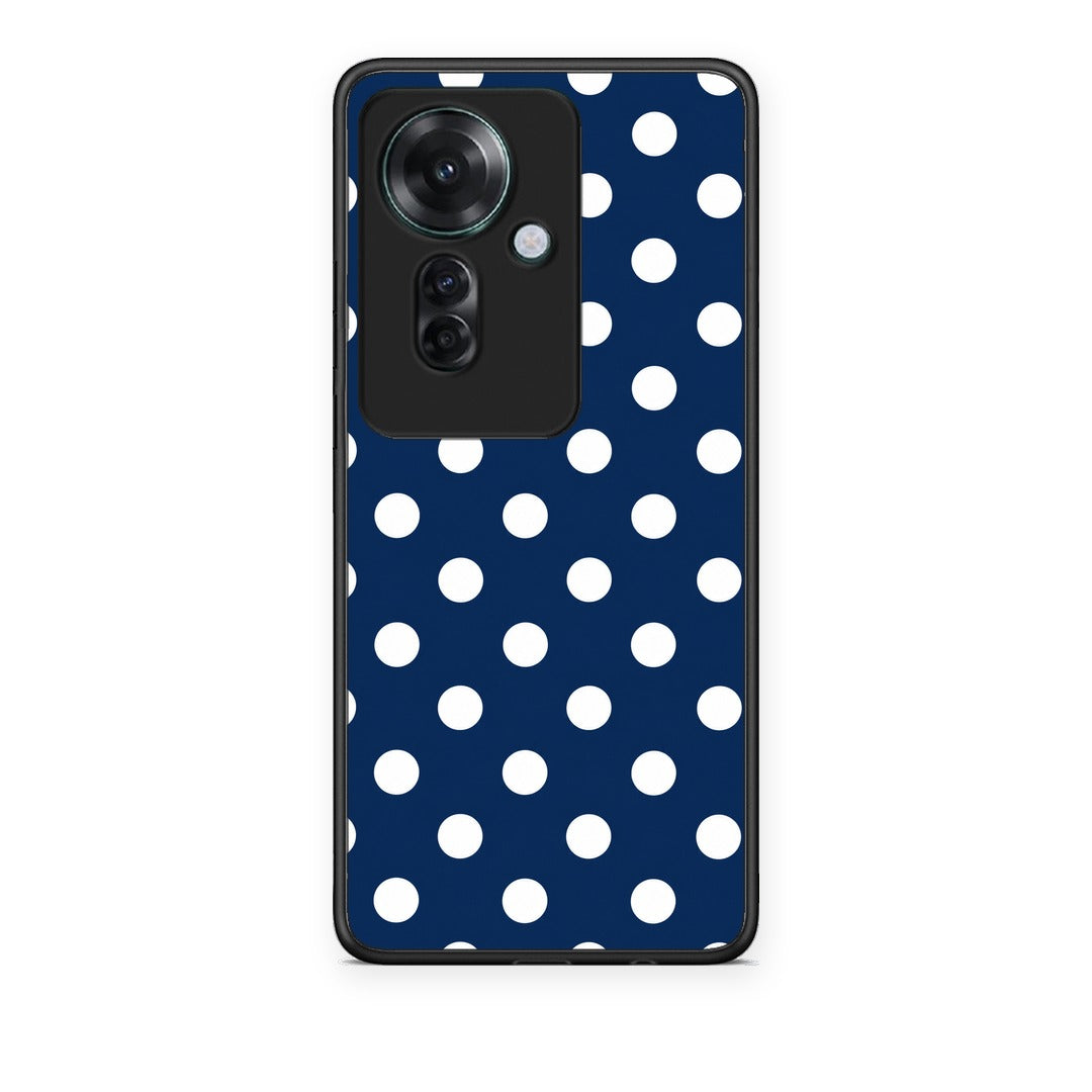 Θήκη Oppo Reno11 F 5G White Large Polka Dots on Navy από τη Smartfits με σχέδιο στο πίσω μέρος και μαύρο περίβλημα | Oppo Reno11 F 5G White Large Polka Dots on Navy case with colorful back and black bezels