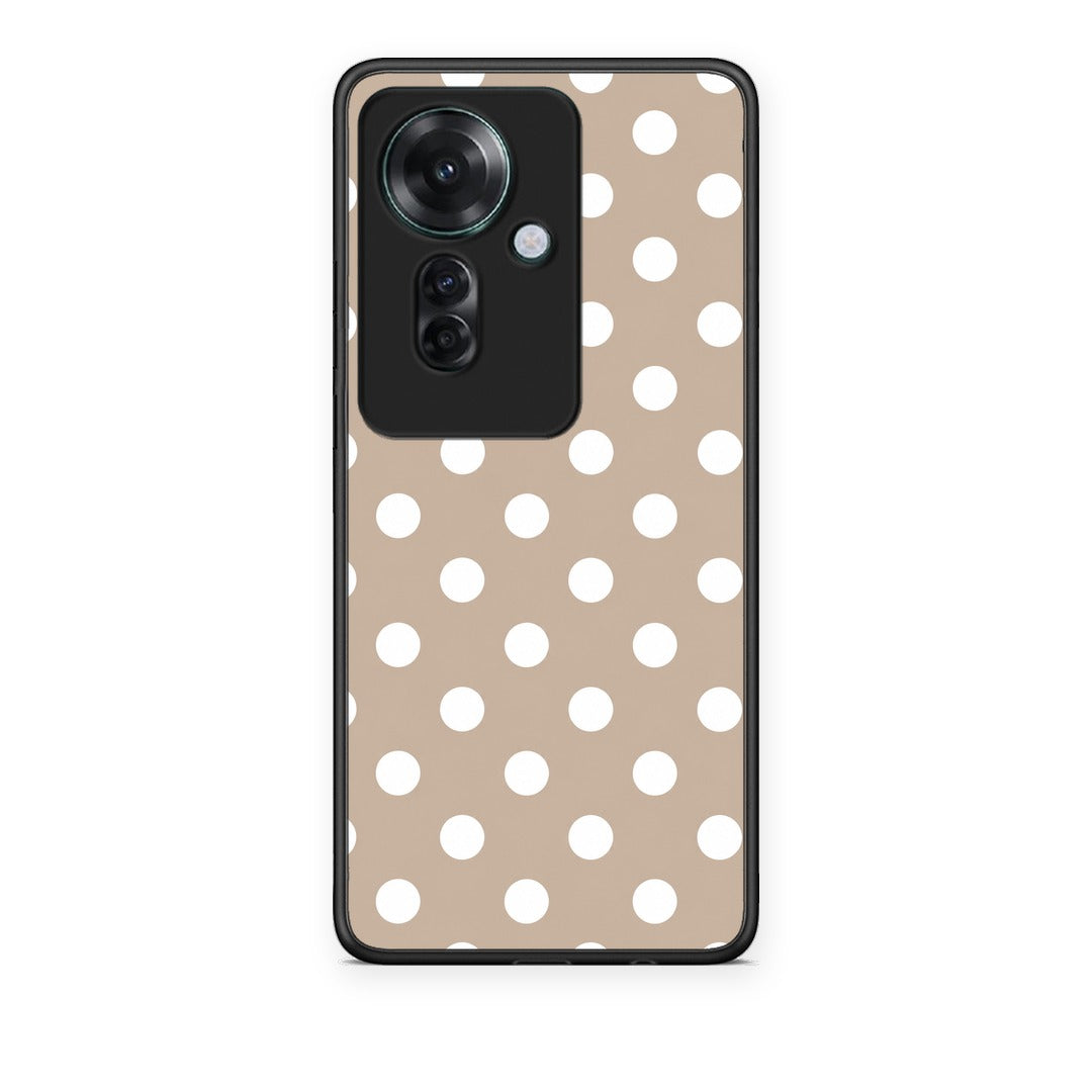 Θήκη Oppo Reno11 F 5G White Polka Dots on Taupe από τη Smartfits με σχέδιο στο πίσω μέρος και μαύρο περίβλημα | Oppo Reno11 F 5G White Polka Dots on Taupe case with colorful back and black bezels