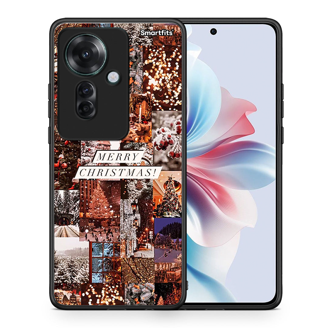 Θήκη Oppo Reno11 F 5G Xmas Collage από τη Smartfits με σχέδιο στο πίσω μέρος και μαύρο περίβλημα | Oppo Reno11 F 5G Xmas Collage case with colorful back and black bezels