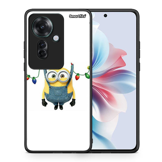 Θήκη Oppo Reno11 F 5G Xmas Minion Lights από τη Smartfits με σχέδιο στο πίσω μέρος και μαύρο περίβλημα | Oppo Reno11 F 5G Xmas Minion Lights case with colorful back and black bezels