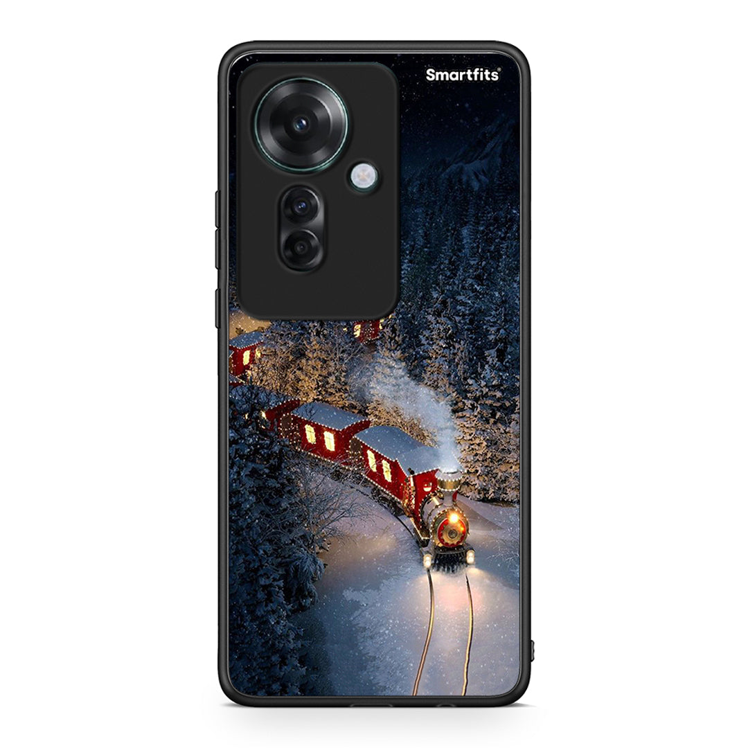 Oppo Reno11 F 5G Xmas Train θήκη από τη Smartfits με σχέδιο στο πίσω μέρος και μαύρο περίβλημα | Smartphone case with colorful back and black bezels by Smartfits