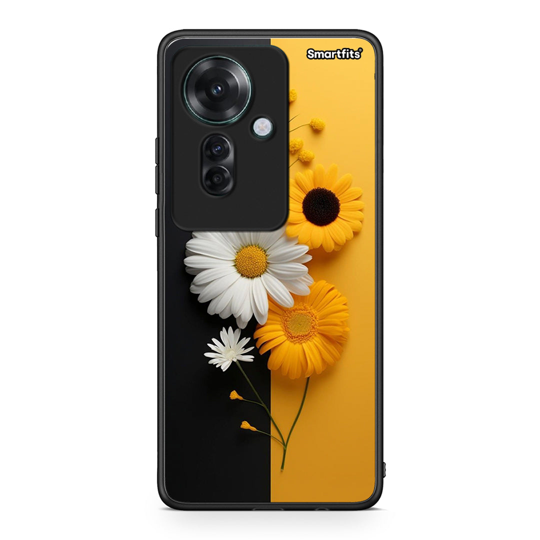 Oppo Reno11 F 5G Yellow Daisies θήκη από τη Smartfits με σχέδιο στο πίσω μέρος και μαύρο περίβλημα | Smartphone case with colorful back and black bezels by Smartfits