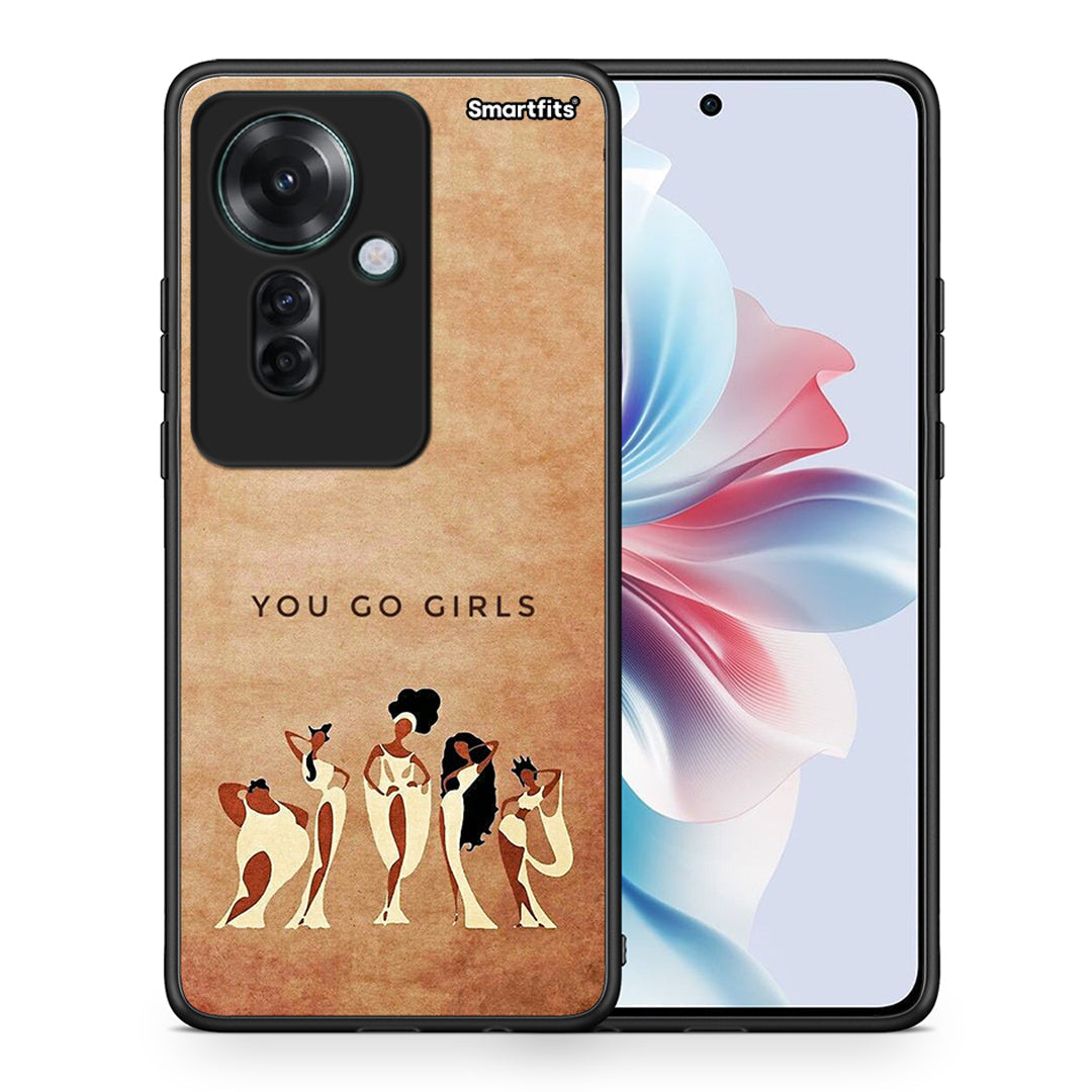 Θήκη Oppo Reno11 F 5G You Go Girl από τη Smartfits με σχέδιο στο πίσω μέρος και μαύρο περίβλημα | Oppo Reno11 F 5G You Go Girl case with colorful back and black bezels