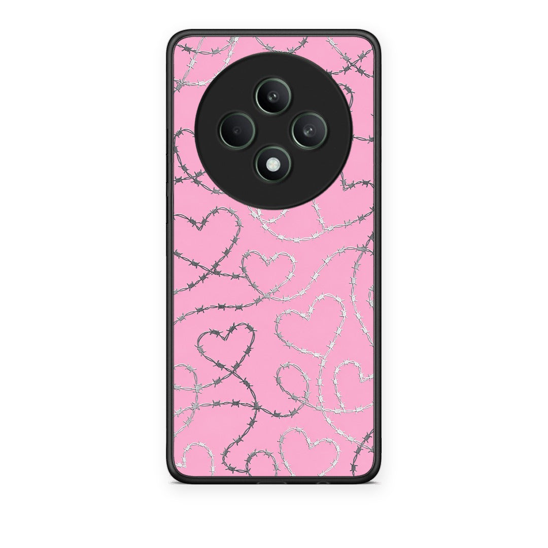Θήκη Oppo Reno12 F 5G / FS 5G Barbed Wire Hearts on Pink από τη Smartfits με σχέδιο στο πίσω μέρος και μαύρο περίβλημα | Oppo Reno12 F 5G / FS 5G Barbed Wire Hearts on Pink case with colorful back and black bezels