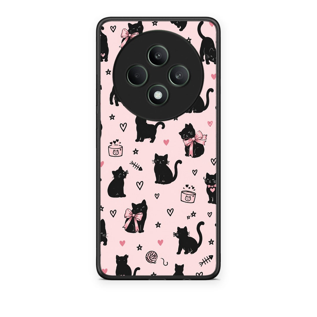 Θήκη Oppo Reno12 F 5G / FS 5G Black Cat Doodles on Pink από τη Smartfits με σχέδιο στο πίσω μέρος και μαύρο περίβλημα | Oppo Reno12 F 5G / FS 5G Black Cat Doodles on Pink case with colorful back and black bezels