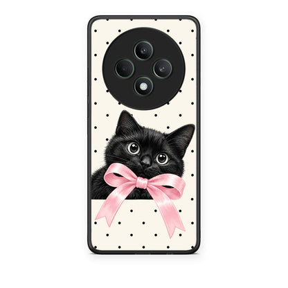 Θήκη Oppo Reno12 F 5G / FS 5G Black Kitten Pink Bow and Polka Dots από τη Smartfits με σχέδιο στο πίσω μέρος και μαύρο περίβλημα | Oppo Reno12 F 5G / FS 5G Black Kitten Pink Bow and Polka Dots case with colorful back and black bezels