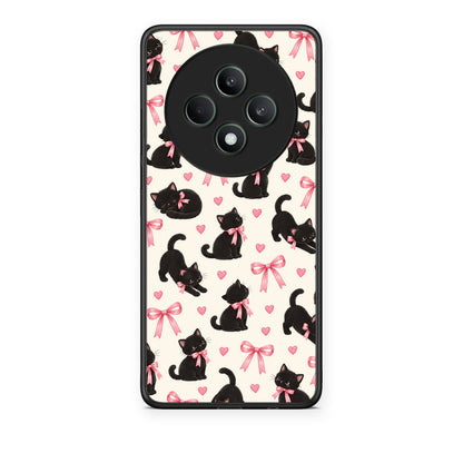 Θήκη Oppo Reno12 F 5G / FS 5G Black Kittens and Pink Bows on Cream Small από τη Smartfits με σχέδιο στο πίσω μέρος και μαύρο περίβλημα | Oppo Reno12 F 5G / FS 5G Black Kittens and Pink Bows on Cream Small case with colorful back and black bezels