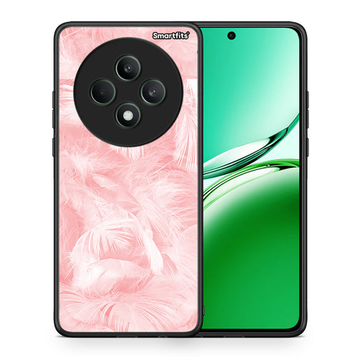 Θήκη Oppo Reno12 F 5G / FS 5G Pink Feather Boho από τη Smartfits με σχέδιο στο πίσω μέρος και μαύρο περίβλημα | Oppo Reno12 F 5G / FS 5G Pink Feather Boho case with colorful back and black bezels