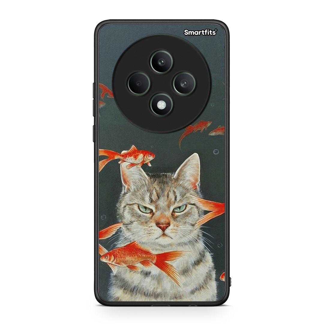 Oppo Reno12 F 5G / FS 5G Cat Goldfish θήκη από τη Smartfits με σχέδιο στο πίσω μέρος και μαύρο περίβλημα | Smartphone case with colorful back and black bezels by Smartfits