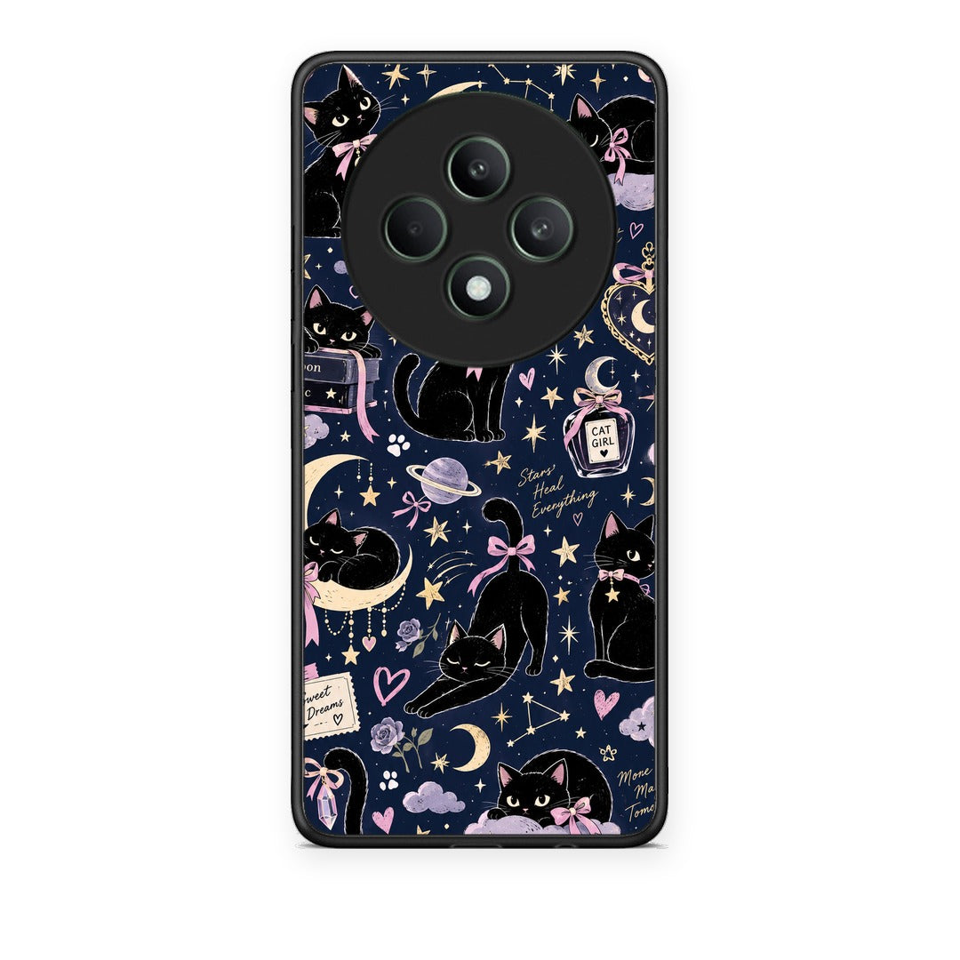 Θήκη Oppo Reno12 F 5G / FS 5G Celestial Black Cats on Navy από τη Smartfits με σχέδιο στο πίσω μέρος και μαύρο περίβλημα | Oppo Reno12 F 5G / FS 5G Celestial Black Cats on Navy case with colorful back and black bezels