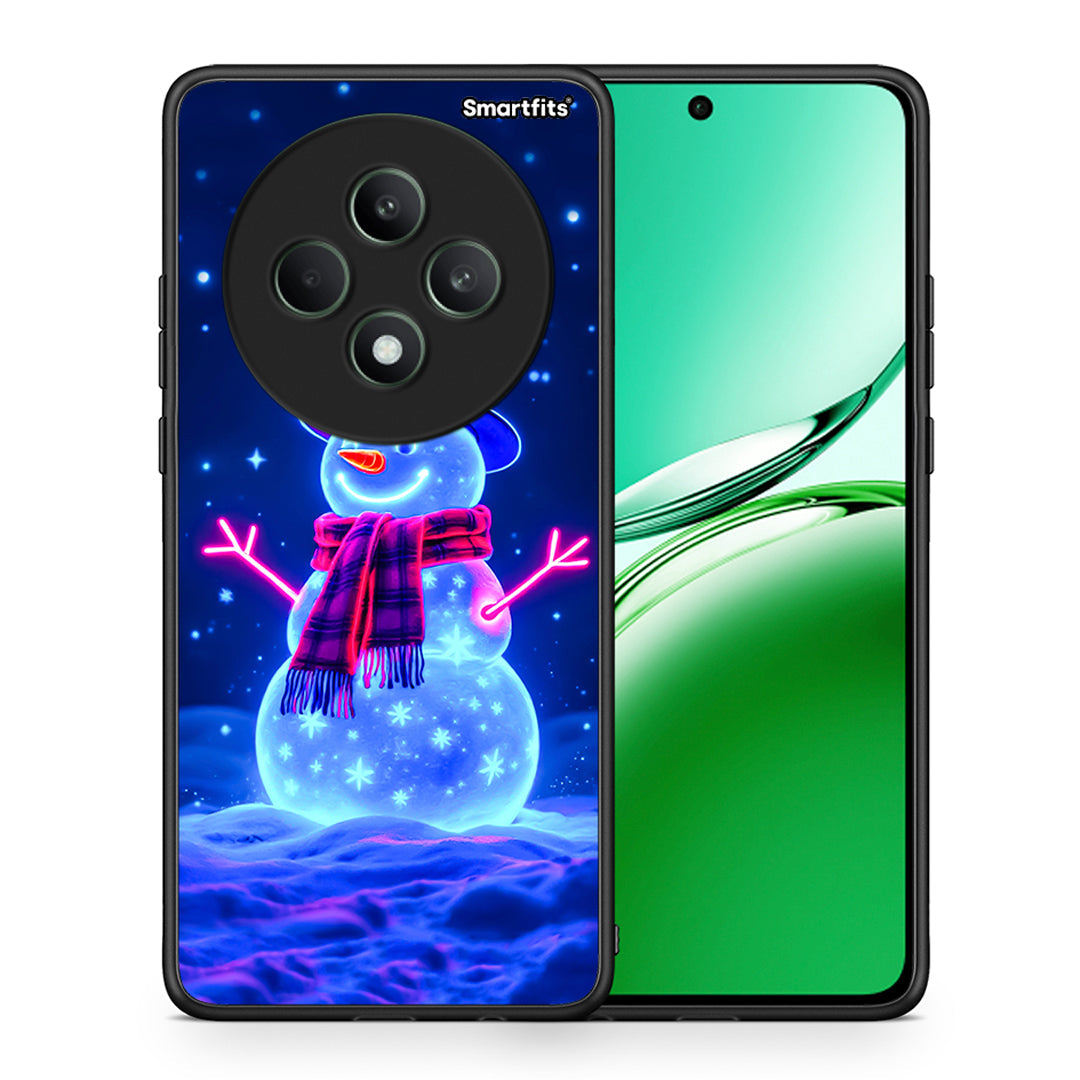 Θήκη Oppo Reno12 F 5G / FS 5G Christmas Neon Snowman από τη Smartfits με σχέδιο στο πίσω μέρος και μαύρο περίβλημα | Oppo Reno12 F 5G / FS 5G Christmas Neon Snowman case with colorful back and black bezels