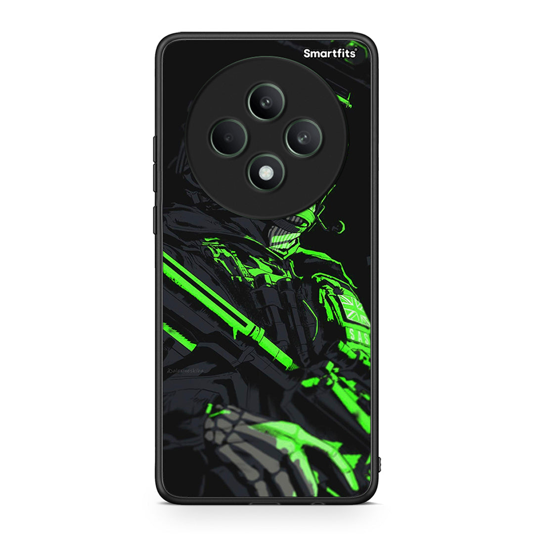 Oppo Reno12 F 5G / FS 5G Green Soldier Θήκη Αγίου Βαλεντίνου από τη Smartfits με σχέδιο στο πίσω μέρος και μαύρο περίβλημα | Smartphone case with colorful back and black bezels by Smartfits