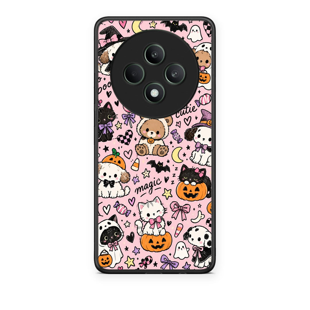 Θήκη Oppo Reno12 F 5G / FS 5G Halloween Cute Animals on Pink από τη Smartfits με σχέδιο στο πίσω μέρος και μαύρο περίβλημα | Oppo Reno12 F 5G / FS 5G Halloween Cute Animals on Pink case with colorful back and black bezels