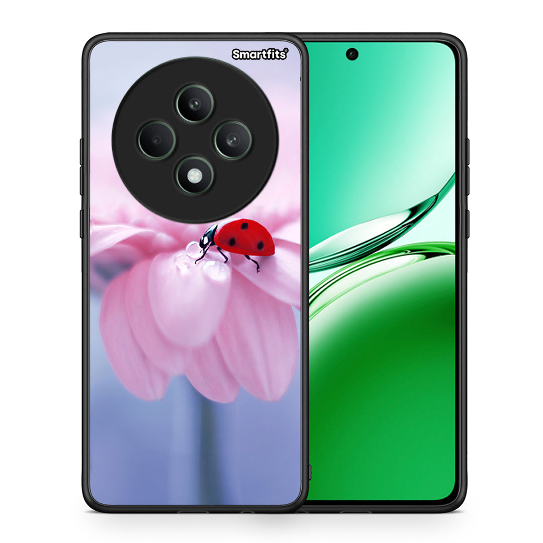 Θήκη Oppo Reno12 F 5G / FS 5G Ladybug Flower από τη Smartfits με σχέδιο στο πίσω μέρος και μαύρο περίβλημα | Oppo Reno12 F 5G / FS 5G Ladybug Flower case with colorful back and black bezels