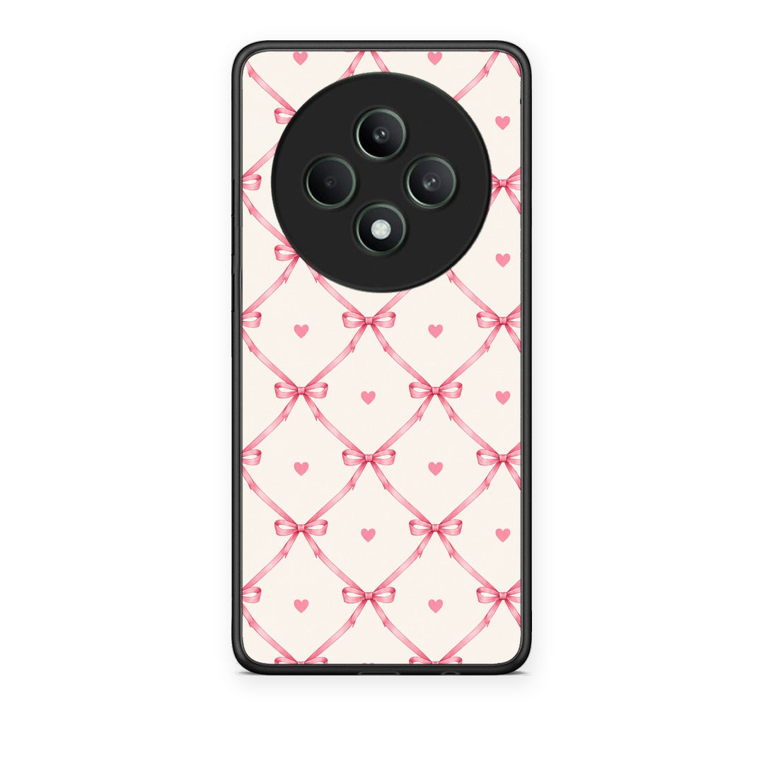 Θήκη Oppo Reno12 F 5G / FS 5G Pink Bow Lattice and Hearts on Cream από τη Smartfits με σχέδιο στο πίσω μέρος και μαύρο περίβλημα | Oppo Reno12 F 5G / FS 5G Pink Bow Lattice and Hearts on Cream case with colorful back and black bezels