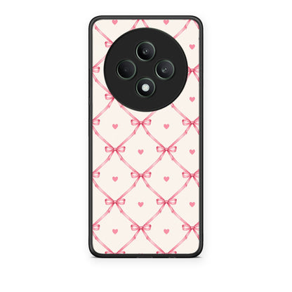 Θήκη Oppo Reno12 F 5G / FS 5G Pink Bow Lattice and Hearts on Cream από τη Smartfits με σχέδιο στο πίσω μέρος και μαύρο περίβλημα | Oppo Reno12 F 5G / FS 5G Pink Bow Lattice and Hearts on Cream case with colorful back and black bezels