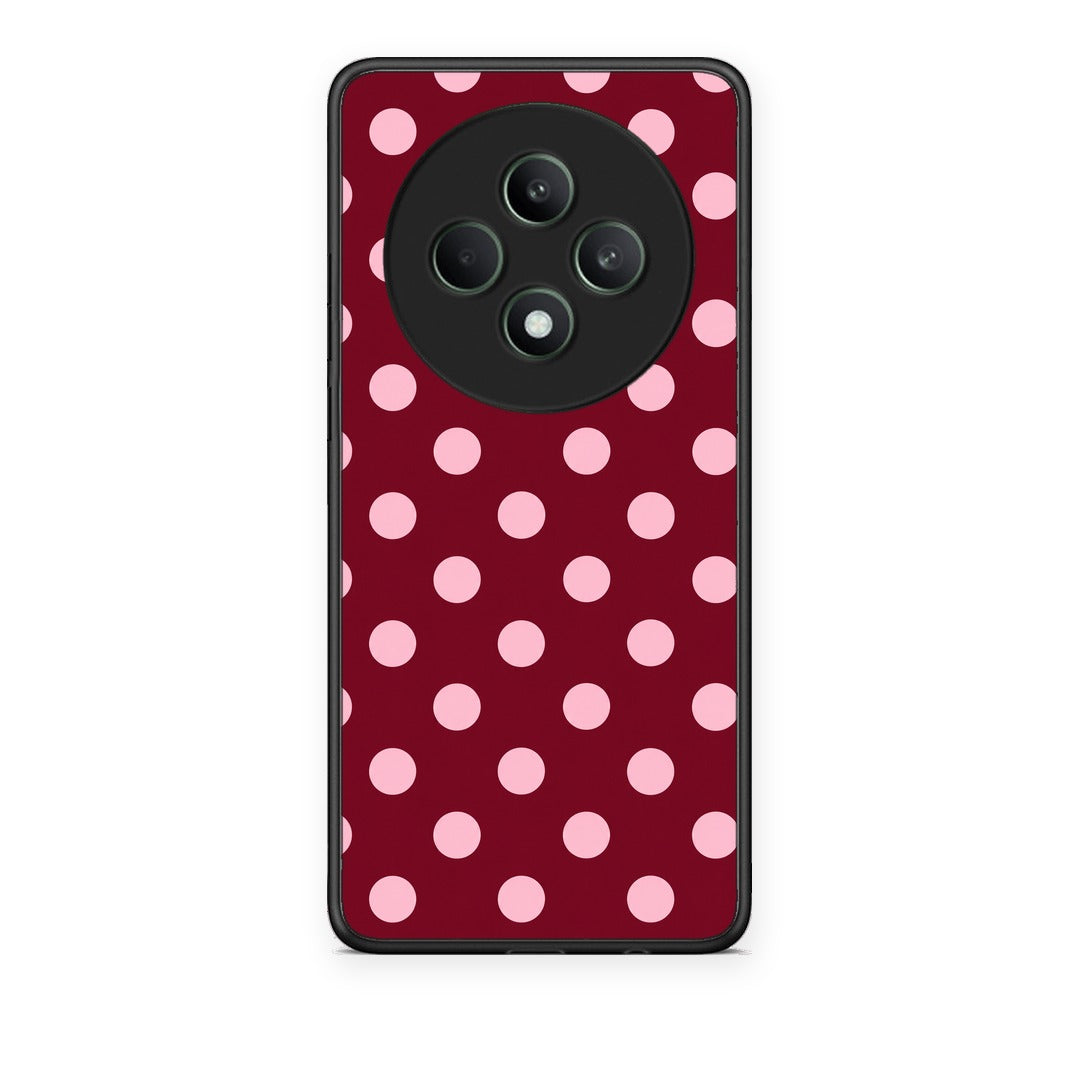 Θήκη Oppo Reno12 F 5G / FS 5G Pink Polka Dots on Burgundy από τη Smartfits με σχέδιο στο πίσω μέρος και μαύρο περίβλημα | Oppo Reno12 F 5G / FS 5G Pink Polka Dots on Burgundy case with colorful back and black bezels