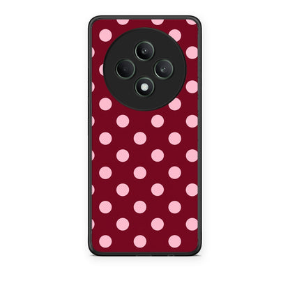 Θήκη Oppo Reno12 F 5G / FS 5G Pink Polka Dots on Burgundy από τη Smartfits με σχέδιο στο πίσω μέρος και μαύρο περίβλημα | Oppo Reno12 F 5G / FS 5G Pink Polka Dots on Burgundy case with colorful back and black bezels