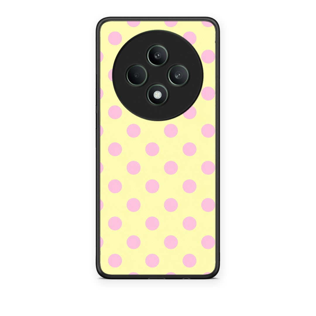Θήκη Oppo Reno12 F 5G / FS 5G Pink Polka Dots on Yellow από τη Smartfits με σχέδιο στο πίσω μέρος και μαύρο περίβλημα | Oppo Reno12 F 5G / FS 5G Pink Polka Dots on Yellow case with colorful back and black bezels