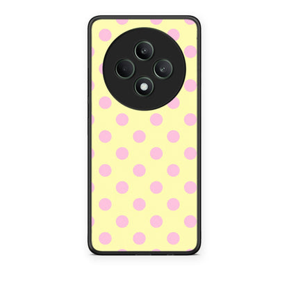 Θήκη Oppo Reno12 F 5G / FS 5G Pink Polka Dots on Yellow από τη Smartfits με σχέδιο στο πίσω μέρος και μαύρο περίβλημα | Oppo Reno12 F 5G / FS 5G Pink Polka Dots on Yellow case with colorful back and black bezels
