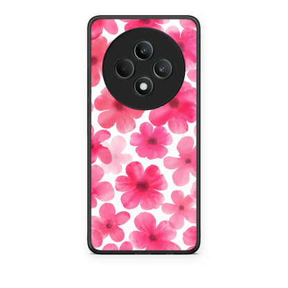 Θήκη Oppo Reno12 F 5G / FS 5G Pink Watercolour Flowers on White από τη Smartfits με σχέδιο στο πίσω μέρος και μαύρο περίβλημα | Oppo Reno12 F 5G / FS 5G Pink Watercolour Flowers on White case with colorful back and black bezels