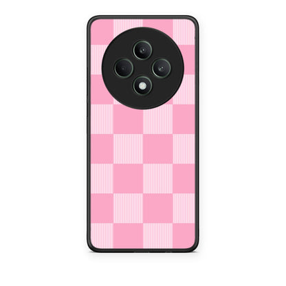 Θήκη Oppo Reno12 F 5G / FS 5G Pink and White Striped Checks από τη Smartfits με σχέδιο στο πίσω μέρος και μαύρο περίβλημα | Oppo Reno12 F 5G / FS 5G Pink and White Striped Checks case with colorful back and black bezels