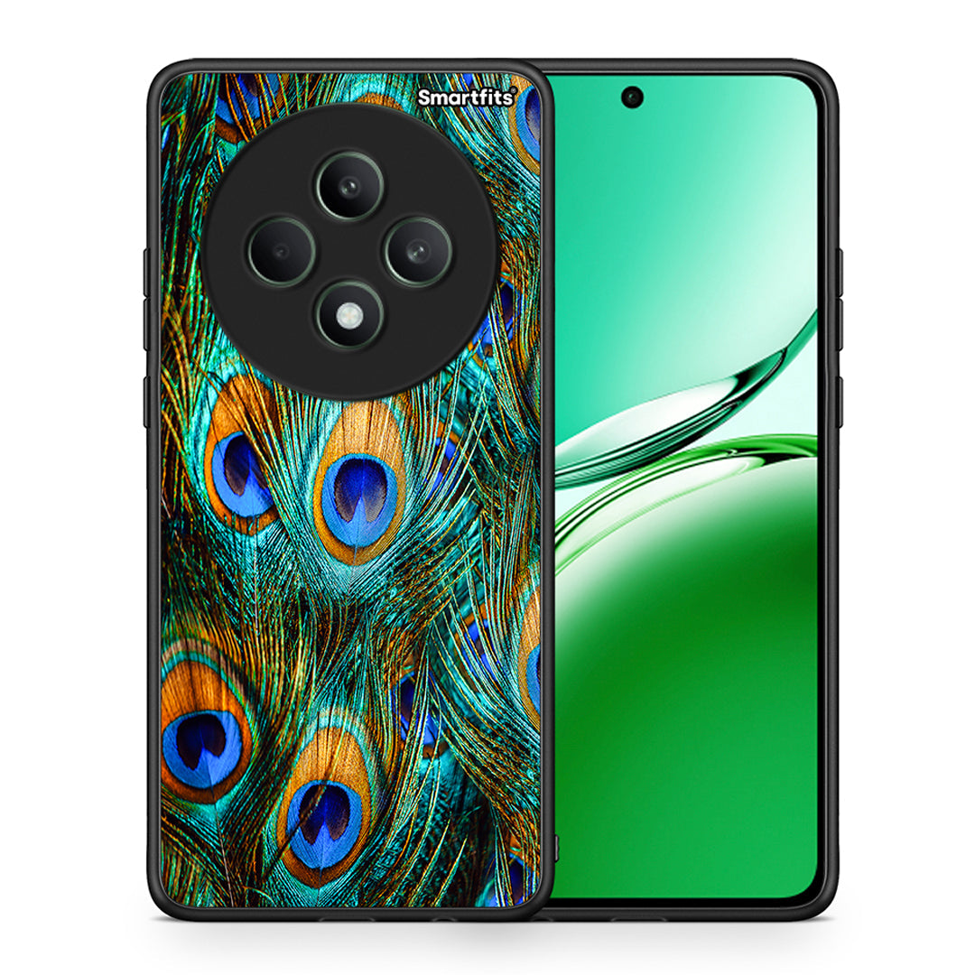 Θήκη Oppo Reno12 F 5G / FS 5G Real Peacock Feathers από τη Smartfits με σχέδιο στο πίσω μέρος και μαύρο περίβλημα | Oppo Reno12 F 5G / FS 5G Real Peacock Feathers case with colorful back and black bezels