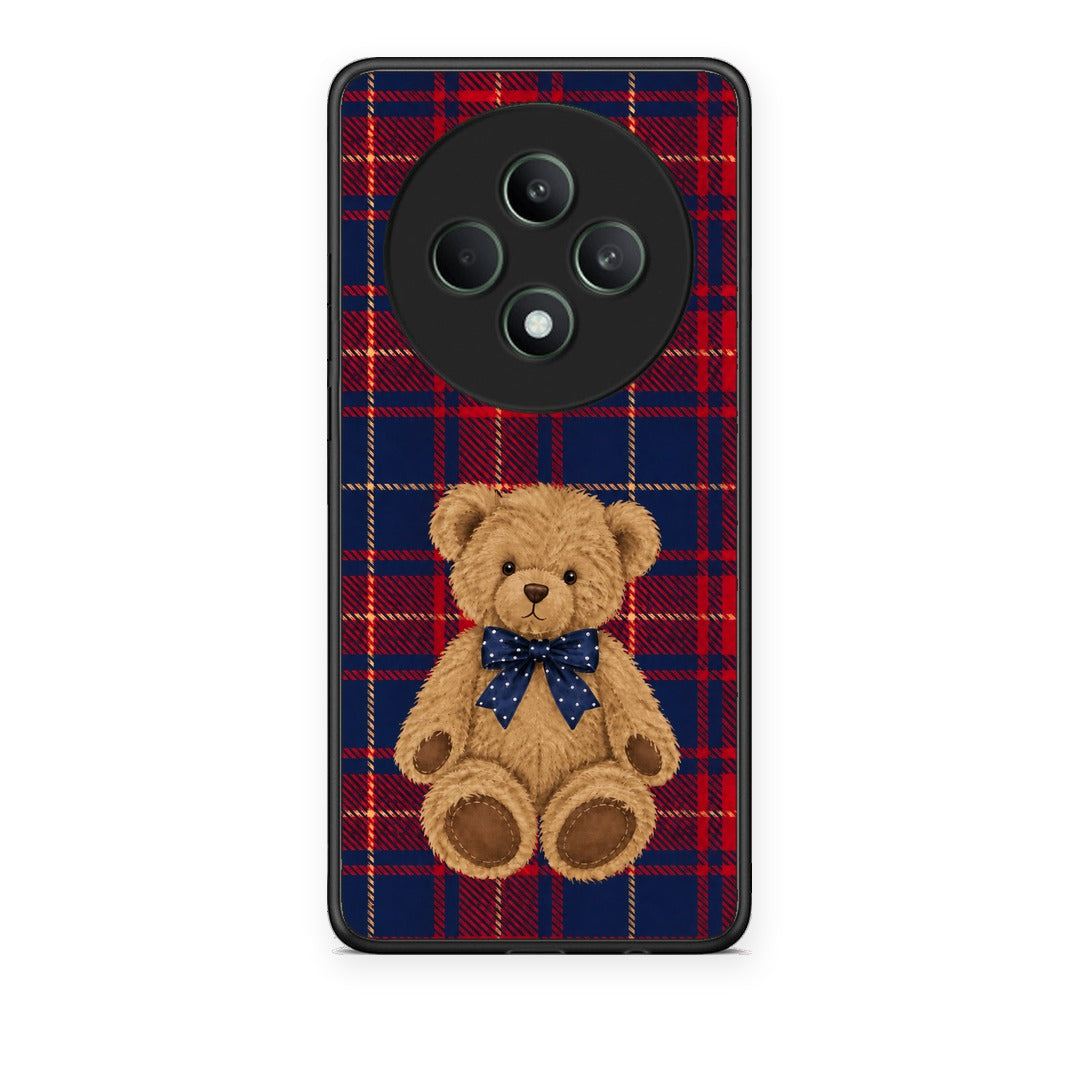 Θήκη Oppo Reno12 F 5G / FS 5G Teddy Bear on Red and Navy Tartan από τη Smartfits με σχέδιο στο πίσω μέρος και μαύρο περίβλημα | Oppo Reno12 F 5G / FS 5G Teddy Bear on Red and Navy Tartan case with colorful back and black bezels