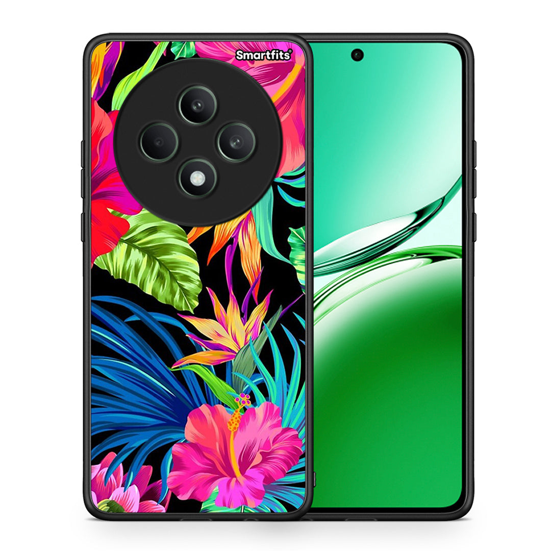 Θήκη Oppo Reno12 F 5G / FS 5G Tropical Flowers από τη Smartfits με σχέδιο στο πίσω μέρος και μαύρο περίβλημα | Oppo Reno12 F 5G / FS 5G Tropical Flowers case with colorful back and black bezels