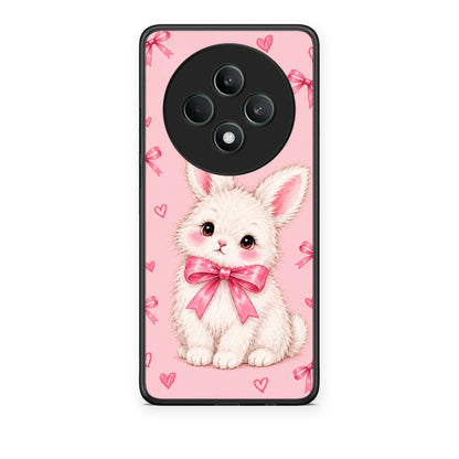 Θήκη Oppo Reno12 F 5G / FS 5G White Bunny and Pink Bows από τη Smartfits με σχέδιο στο πίσω μέρος και μαύρο περίβλημα | Oppo Reno12 F 5G / FS 5G White Bunny and Pink Bows case with colorful back and black bezels