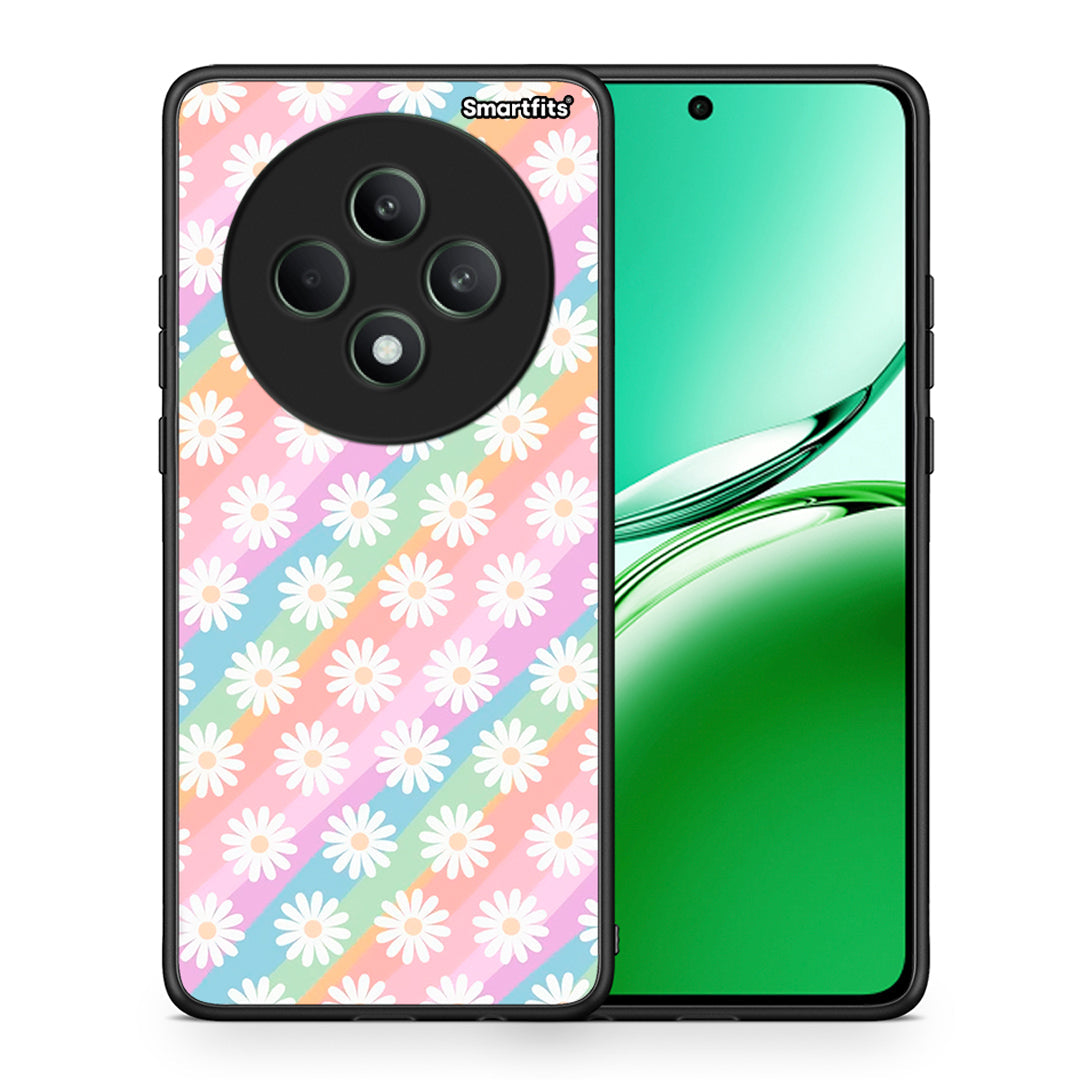 Θήκη Oppo Reno12 F 5G / FS 5G White Daisies από τη Smartfits με σχέδιο στο πίσω μέρος και μαύρο περίβλημα | Oppo Reno12 F 5G / FS 5G White Daisies case with colorful back and black bezels