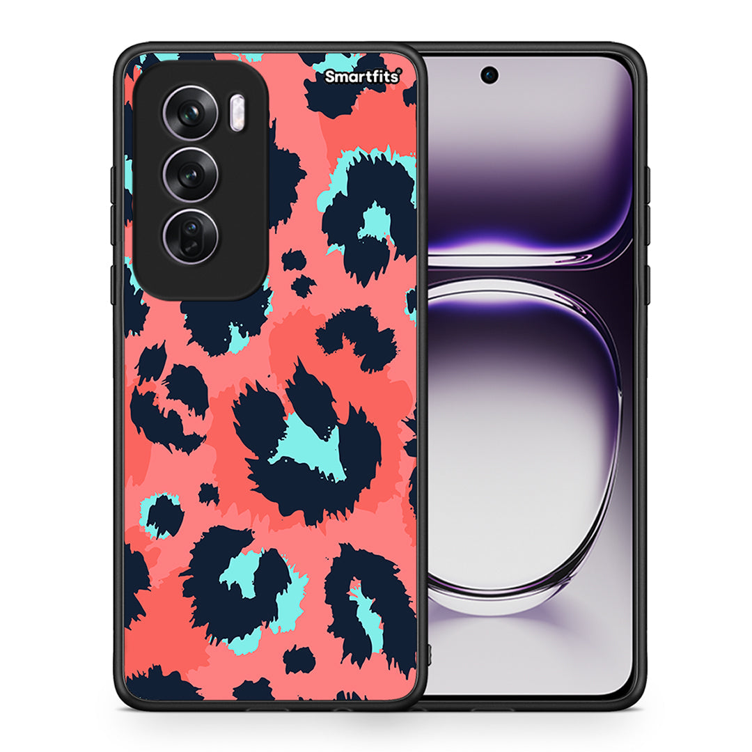 Θήκη Oppo Reno12 Pro Pink Leopard Animal από τη Smartfits με σχέδιο στο πίσω μέρος και μαύρο περίβλημα | Oppo Reno12 Pro Pink Leopard Animal case with colorful back and black bezels