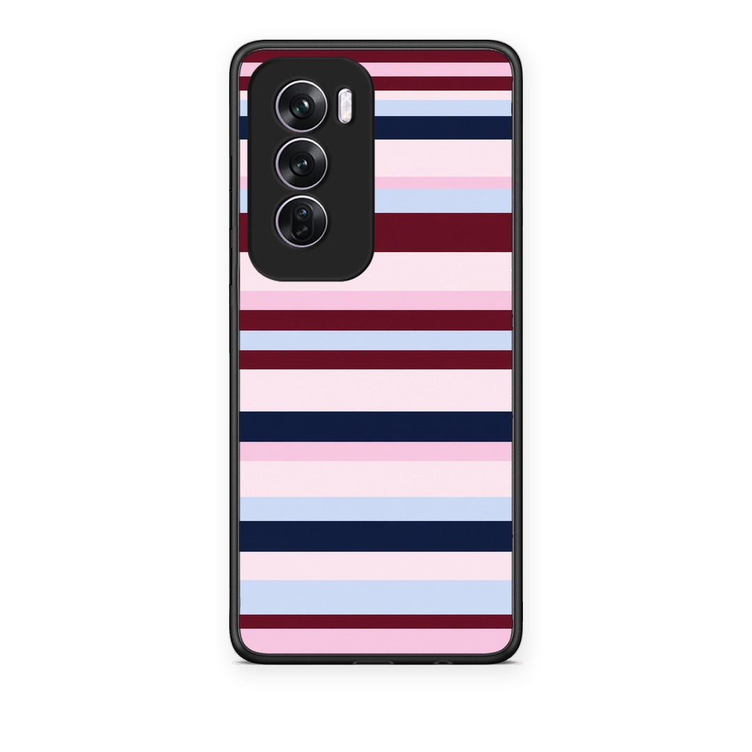 Θήκη Oppo Reno12 Pro Burgundy Pink and Blue Horizontal Stripes από τη Smartfits με σχέδιο στο πίσω μέρος και μαύρο περίβλημα | Oppo Reno12 Pro Burgundy Pink and Blue Horizontal Stripes case with colorful back and black bezels