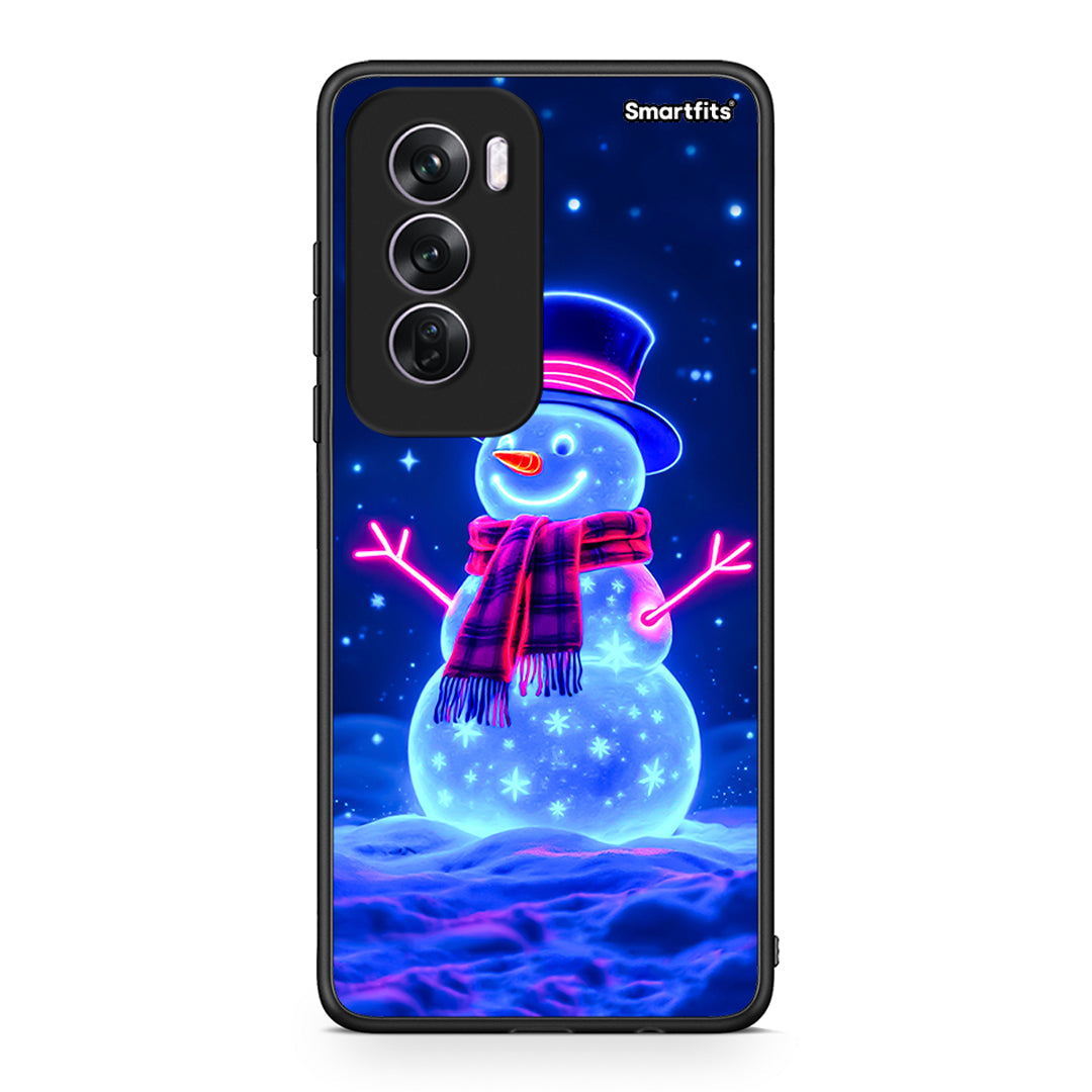 Oppo Reno12 Pro Christmas Neon Snowman θήκη από τη Smartfits με σχέδιο στο πίσω μέρος και μαύρο περίβλημα | Smartphone case with colorful back and black bezels by Smartfits