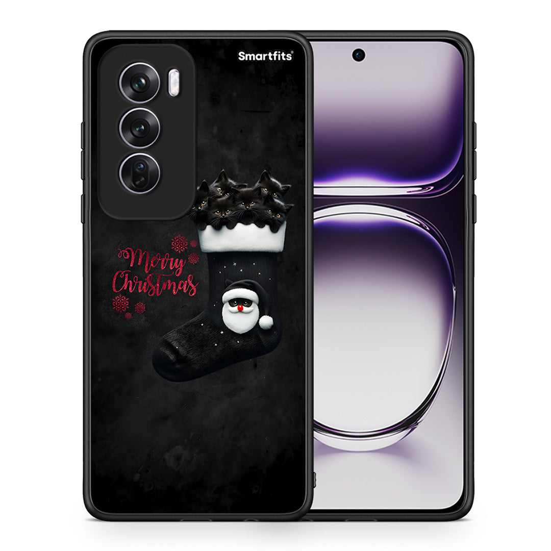 Θήκη Oppo Reno12 Pro Merry Cat Christmas από τη Smartfits με σχέδιο στο πίσω μέρος και μαύρο περίβλημα | Oppo Reno12 Pro Merry Cat Christmas case with colorful back and black bezels