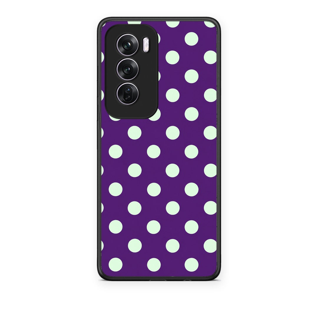 Θήκη Oppo Reno12 Pro Mint Polka Dots on Purple από τη Smartfits με σχέδιο στο πίσω μέρος και μαύρο περίβλημα | Oppo Reno12 Pro Mint Polka Dots on Purple case with colorful back and black bezels
