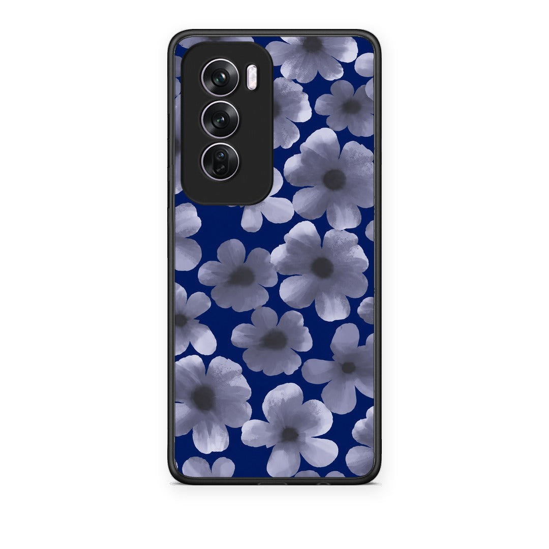 Θήκη Oppo Reno12 Pro Pale Blue Flowers on Navy από τη Smartfits με σχέδιο στο πίσω μέρος και μαύρο περίβλημα | Oppo Reno12 Pro Pale Blue Flowers on Navy case with colorful back and black bezels