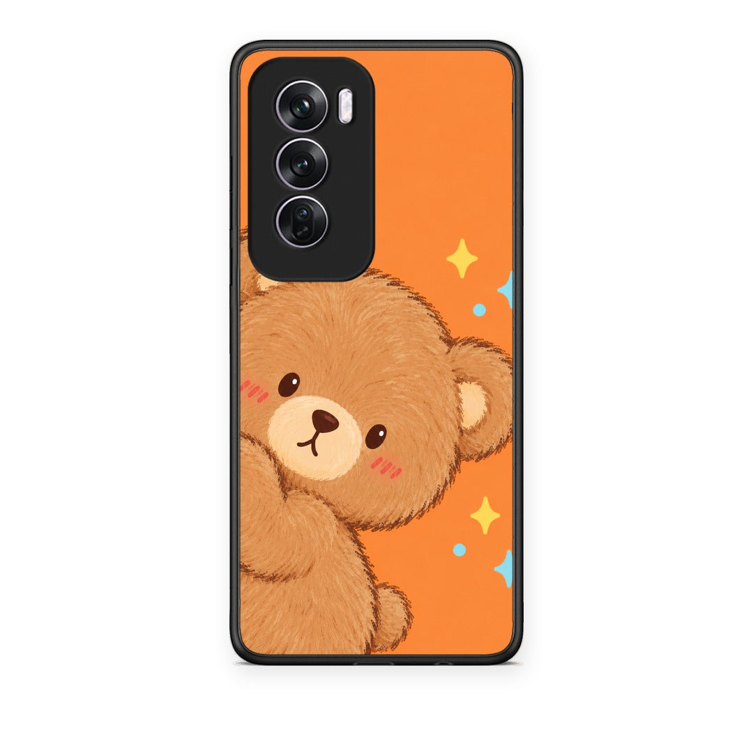 Θήκη Oppo Reno12 Pro Peekaboo Teddy on Orange από τη Smartfits με σχέδιο στο πίσω μέρος και μαύρο περίβλημα | Oppo Reno12 Pro Peekaboo Teddy on Orange case with colorful back and black bezels
