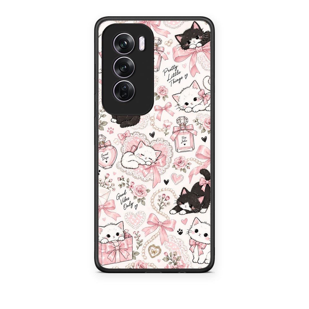 Θήκη Oppo Reno12 Pro Pink Bows and Kittens Collage από τη Smartfits με σχέδιο στο πίσω μέρος και μαύρο περίβλημα | Oppo Reno12 Pro Pink Bows and Kittens Collage case with colorful back and black bezels