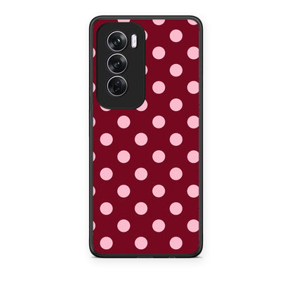 Θήκη Oppo Reno12 Pro Pink Polka Dots on Burgundy από τη Smartfits με σχέδιο στο πίσω μέρος και μαύρο περίβλημα | Oppo Reno12 Pro Pink Polka Dots on Burgundy case with colorful back and black bezels