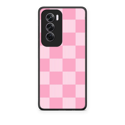 Θήκη Oppo Reno12 Pro Pink and White Striped Checks από τη Smartfits με σχέδιο στο πίσω μέρος και μαύρο περίβλημα | Oppo Reno12 Pro Pink and White Striped Checks case with colorful back and black bezels