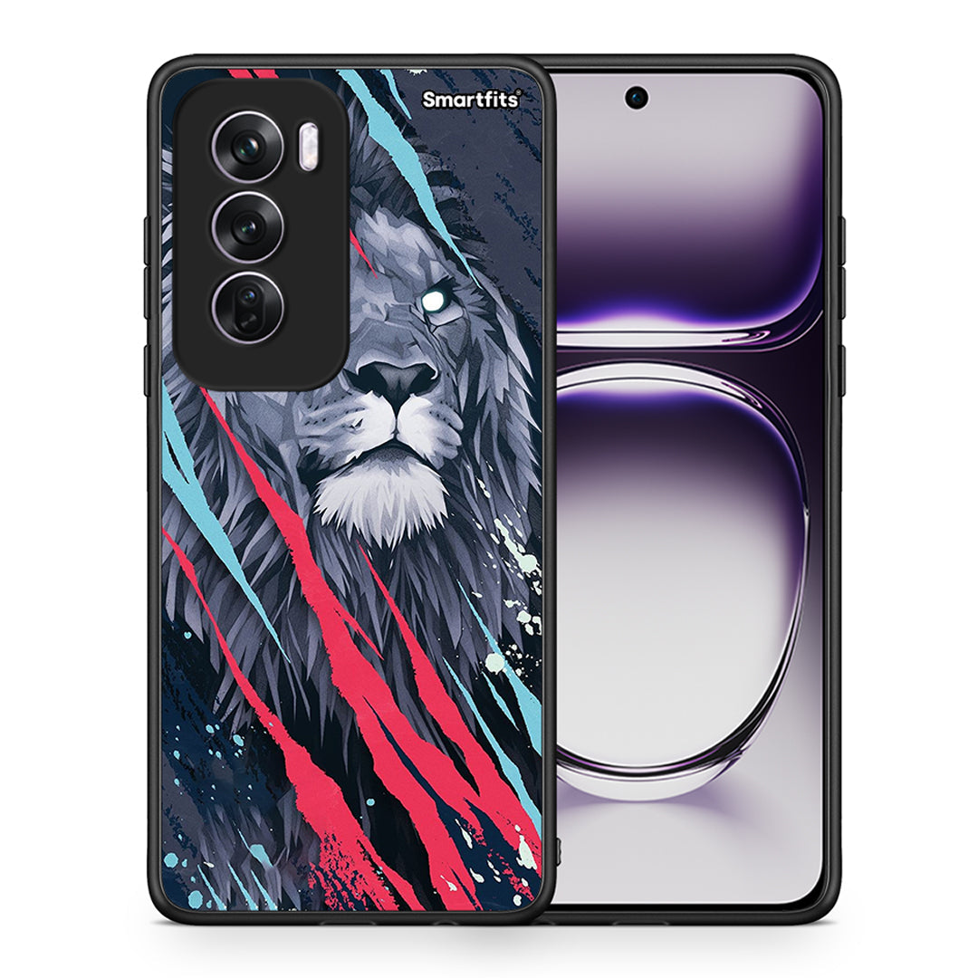 Θήκη Oppo Reno12 Pro Lion Designer PopArt από τη Smartfits με σχέδιο στο πίσω μέρος και μαύρο περίβλημα | Oppo Reno12 Pro Lion Designer PopArt case with colorful back and black bezels