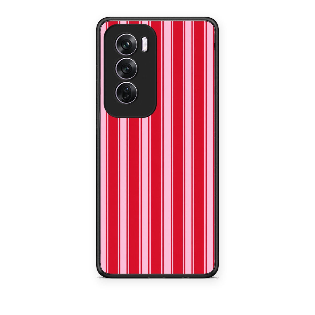 Θήκη Oppo Reno12 Pro Red and Pink Vertical Pinstripes από τη Smartfits με σχέδιο στο πίσω μέρος και μαύρο περίβλημα | Oppo Reno12 Pro Red and Pink Vertical Pinstripes case with colorful back and black bezels