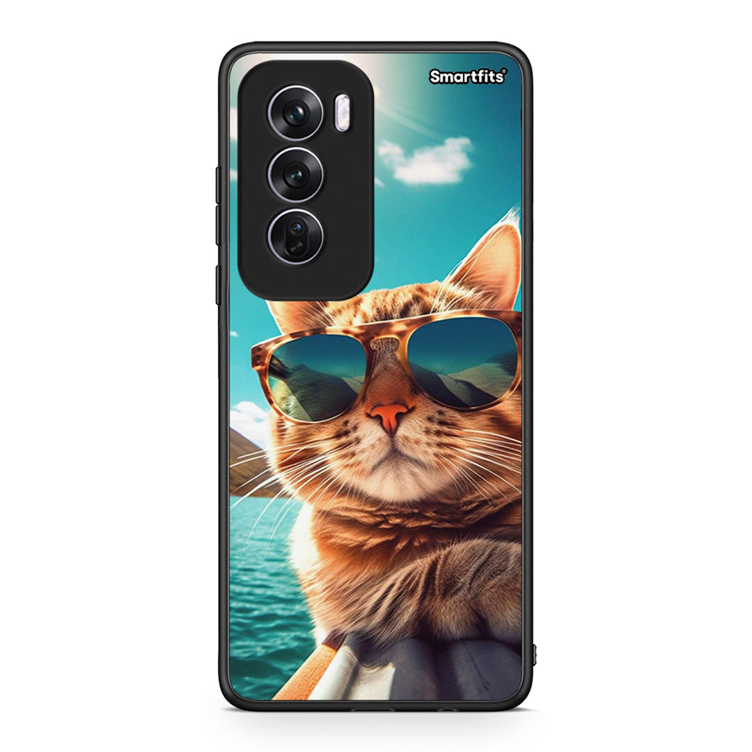 Oppo Reno12 Pro Summer Cat θήκη από τη Smartfits με σχέδιο στο πίσω μέρος και μαύρο περίβλημα | Smartphone case with colorful back and black bezels by Smartfits