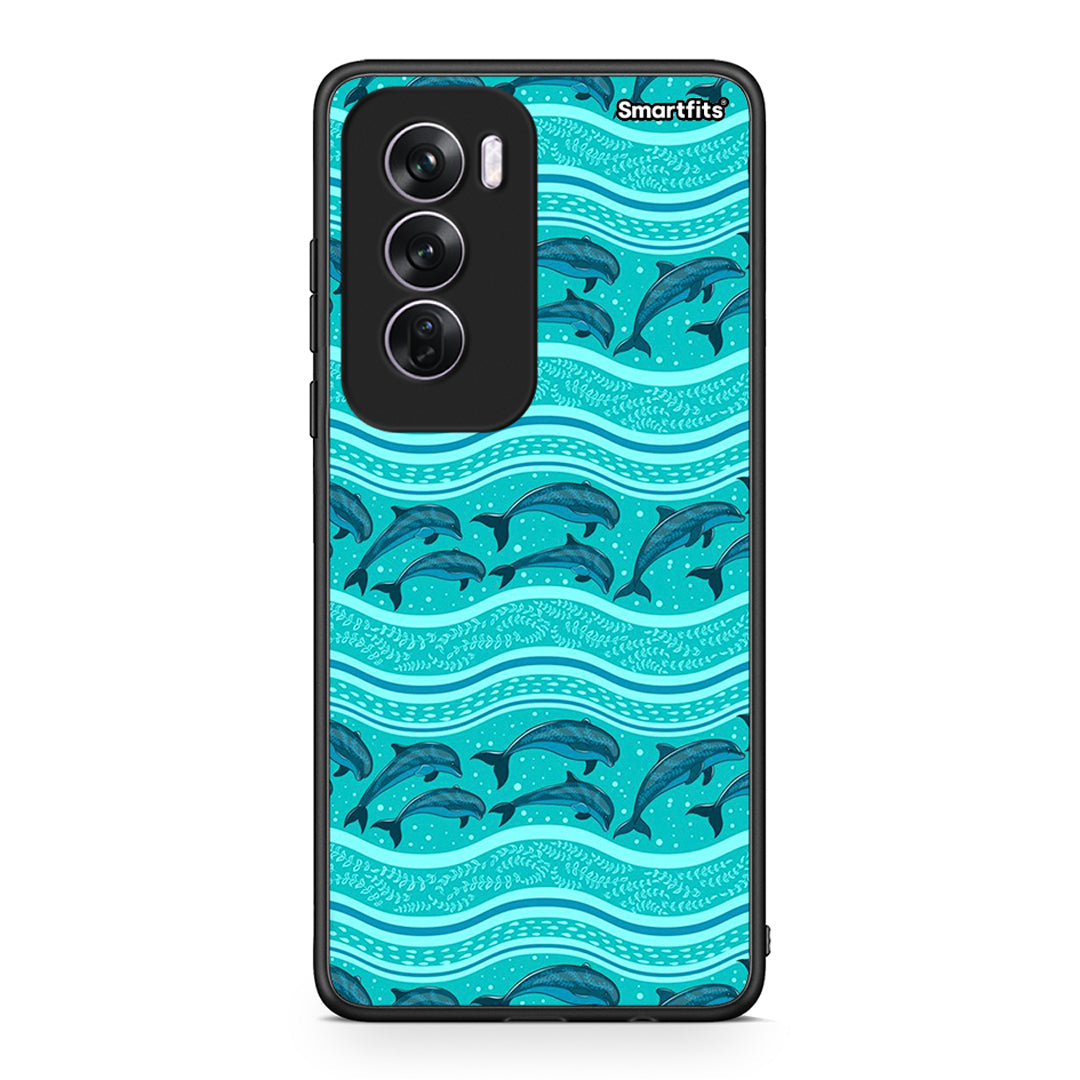 Oppo Reno12 Pro Swimming Dolphins θήκη από τη Smartfits με σχέδιο στο πίσω μέρος και μαύρο περίβλημα | Smartphone case with colorful back and black bezels by Smartfits